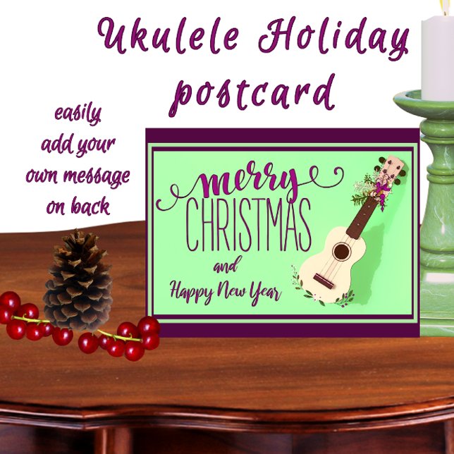 Ukulele Frohe Weihnachten und Glück Neues Jahr Postkarte (Von Creator hochgeladen)
