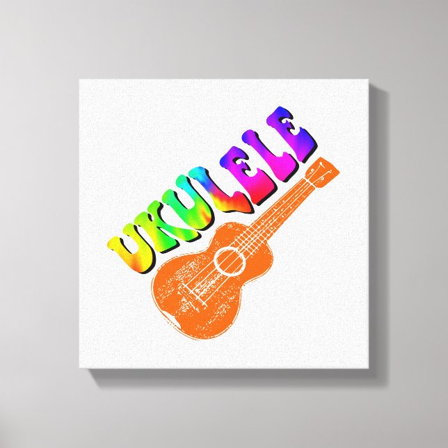 Ukulele Gefärbte Krawatte Groovy Text Art Leinwanddruck (Vorderseite)