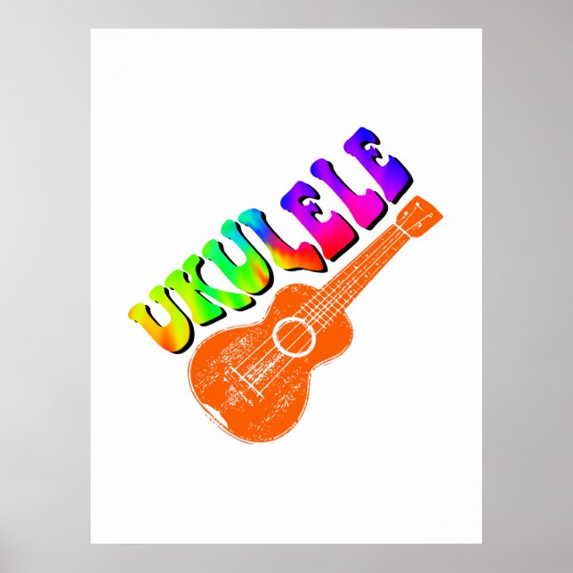 Ukulele Gefärbte Krawatte Groovy Text Art Poster (Vorne)