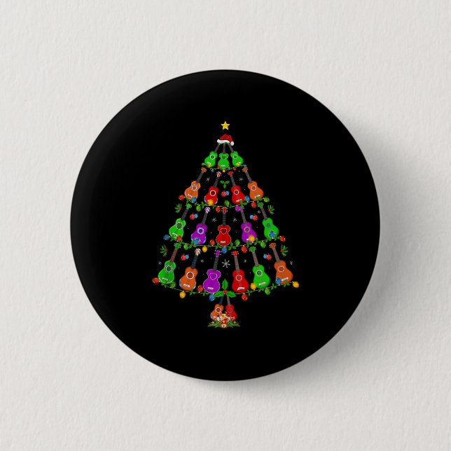 Ukulele Guitar Christmas Tree Funny Music Lover Mu Button (Vorderseite)