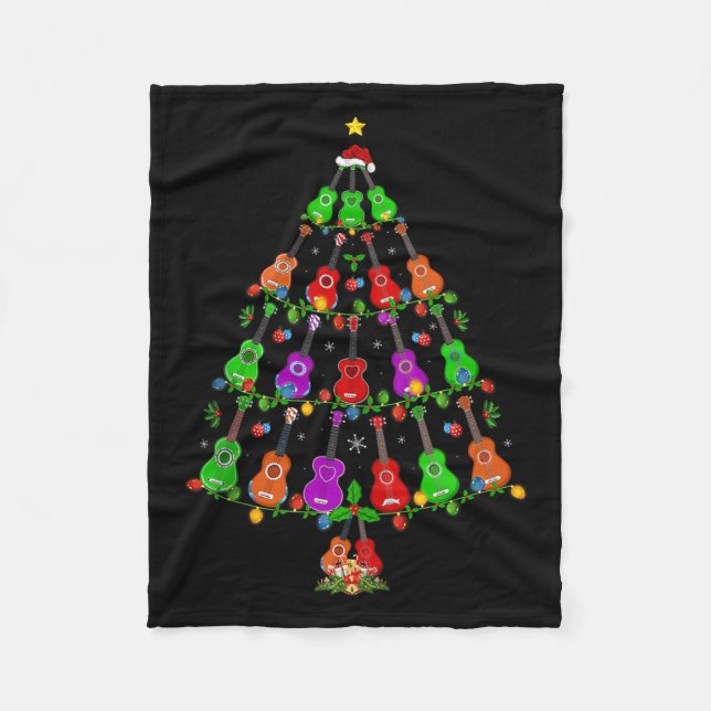 Ukulele Guitar Christmas Tree Funny Music Lover Mu Fleecedecke (Vorderseite)