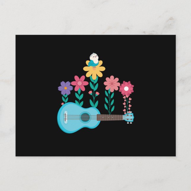 Ukulele Guitar Flowers Music Acoustic Bass Gift Postkarte (Vorderseite)