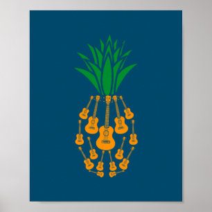 Ukulele Guitar Hawaii Music Pineapples Frucht Uke Poster
