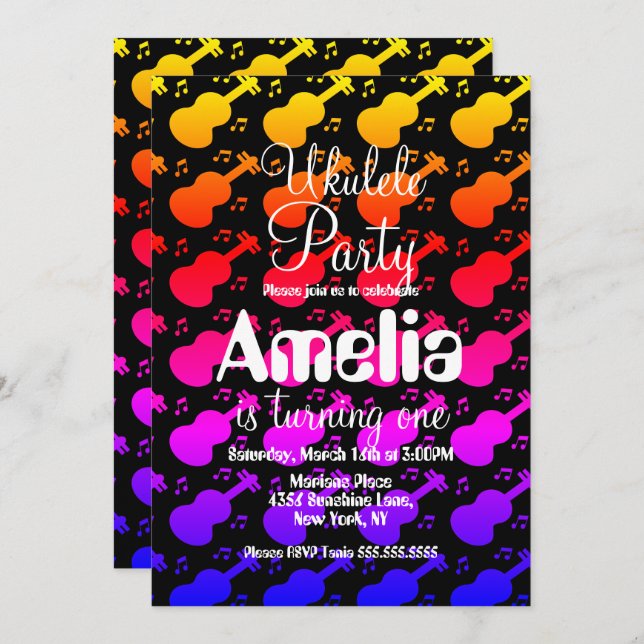 Ukulele Guitar Music Geburtstag Einladung (Vorne/Hinten)