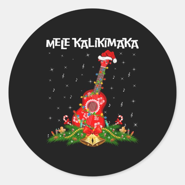 Ukulele Hawaiian Mele Kalikimaka Ukulele Guitar Ch Runder Aufkleber (Vorderseite)