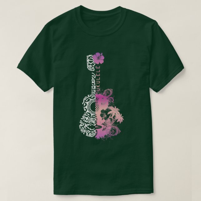 UKULELE HAWAIIAN TATTOO PINK LILA T-Shirt (Design vorne)