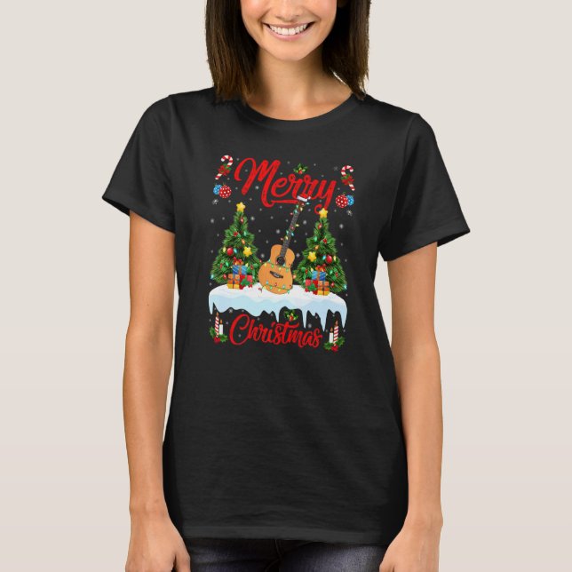 Ukulele  Lights Xmas Tree Santa Ukulele Christmas T-Shirt (Vorderseite)