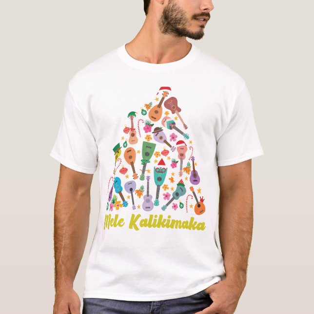 Ukulele Mele Kalikimaka Weihnachtsbaum T-Shirt (Vorderseite)
