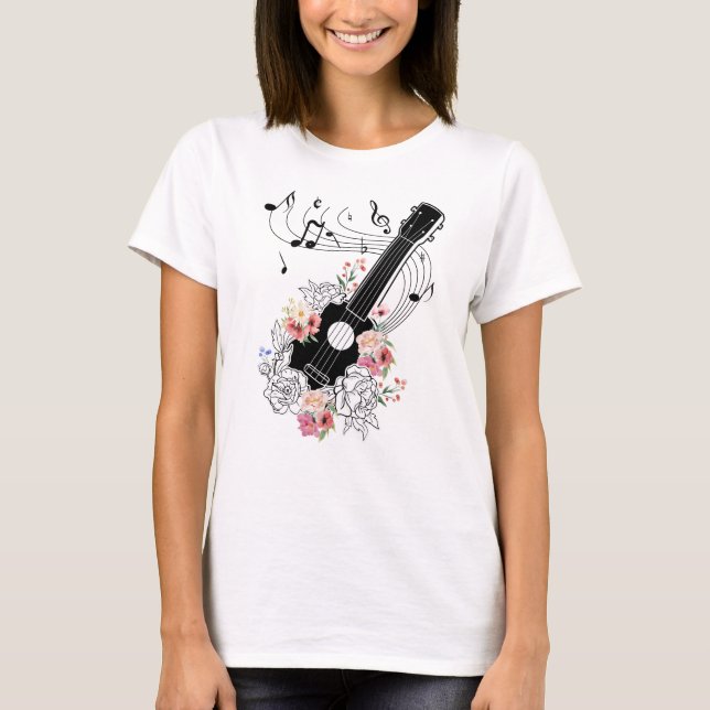 Ukulele mit Blume Geschenk T-Shirt (Vorderseite)