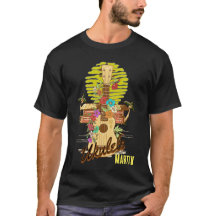 Ukulele mit Blume und Palmen/bearbeiteter Name