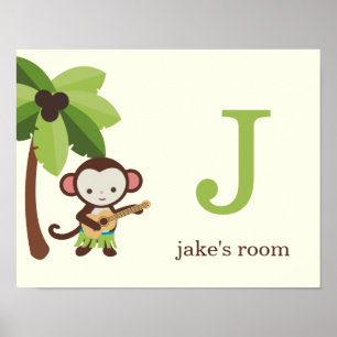 Ukulele Monkey Personalisiert Kids Wall Art Poster