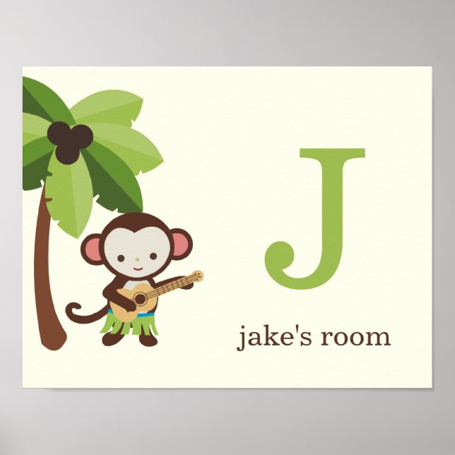 Ukulele Monkey Personalisiert Kids Wall Art Poster (Vorne)