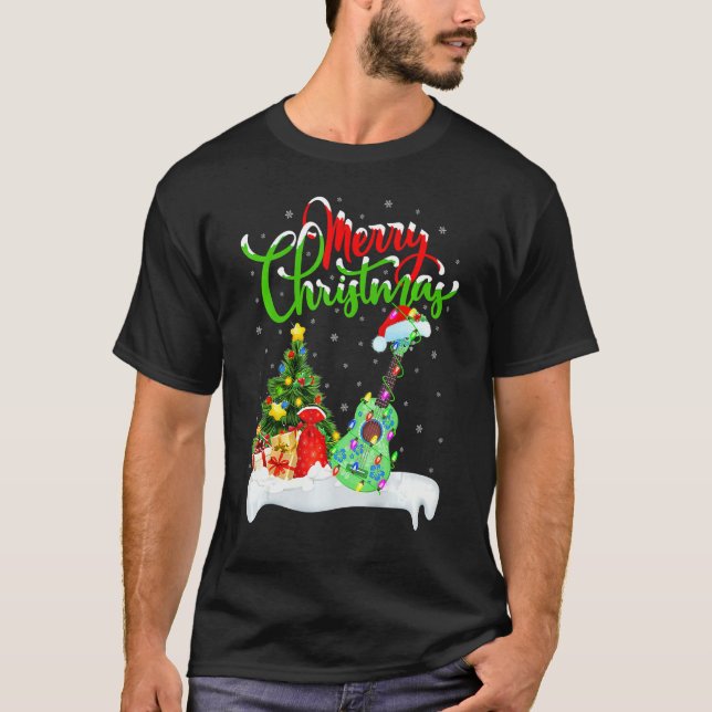Ukulele Music Xmas Lighting Santa Ukulele Christma T-Shirt (Vorderseite)