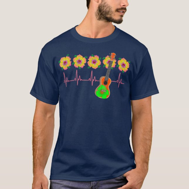 Ukulele Musician EKG Heartbeat Line T-Shirt (Vorderseite)