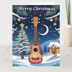 Ukulele Musikinstrument Schnee Groß Weihnachten Karte