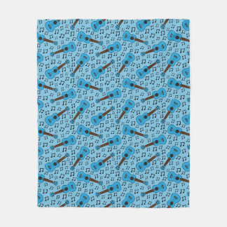 Ukulele Notenmuster Uke Spieler (Blau) Fleecedecke