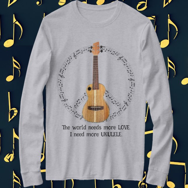 Ukulele Peace Sign World braucht Liebe T-Shirt (Ukulele fun for all. Check out the color and style choices.)