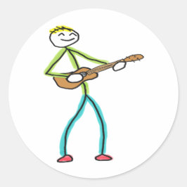 Ukulele Playing Stickman Runder Aufkleber