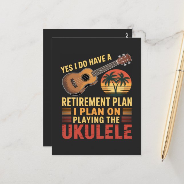 Ukulele Rentenplan Lustig Postkarte (Vorderseite/Rückseite Beispiel)