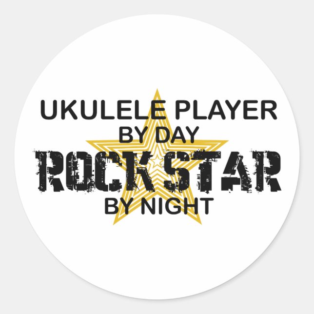 Ukulele Rock Star by Night Runder Aufkleber (Vorderseite)
