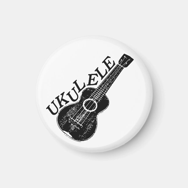 Ukulele Schwarz und Weiß Text und Bild Magnet (Vorne)