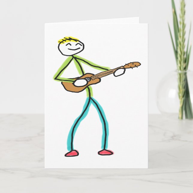 Ukulele spielender Stockmann Karte (Vorderseite)