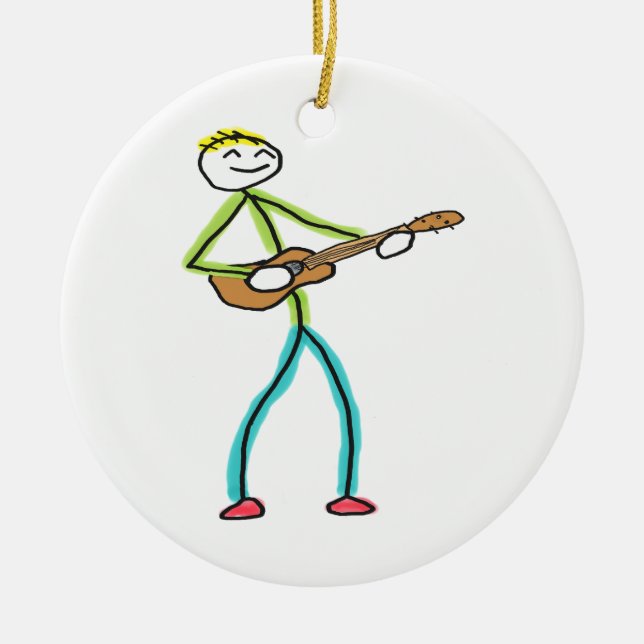 Ukulele spielender Stockmann Keramik Ornament (Vorne)