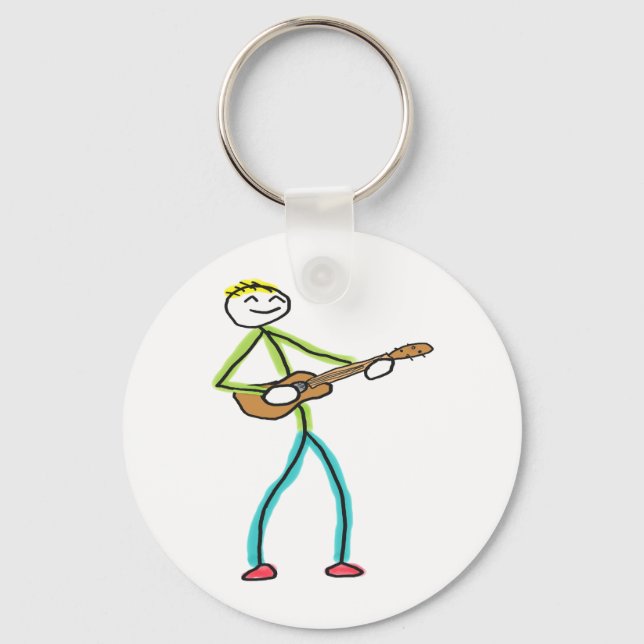 Ukulele spielender Stockmann Schlüsselanhänger (Vorderseite)