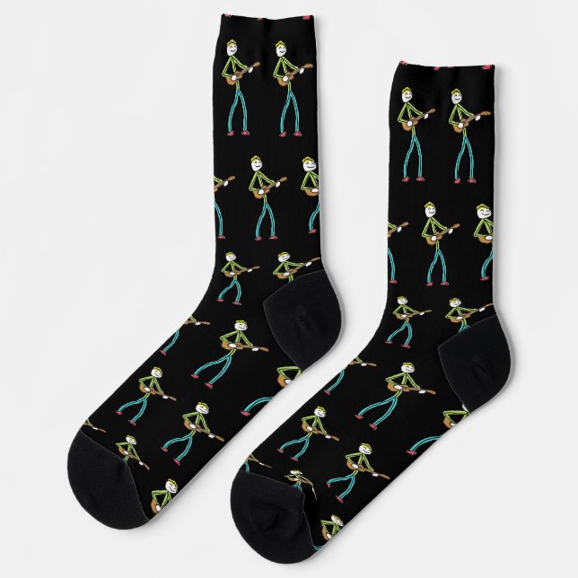 Ukulele spielender Stockmann Socken (Linkes Detail)