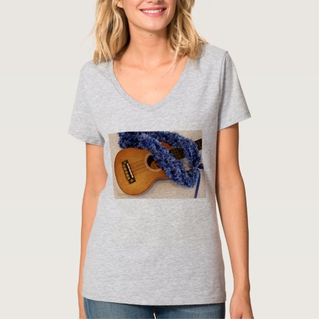 Ukulele und blaue Leu T-Shirt (Vorderseite)