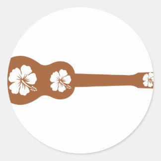 Ukulele und weißer Hibiskus Runder Aufkleber