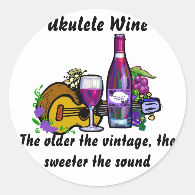 Ukulele Wine Runder Aufkleber (Vorderseite)