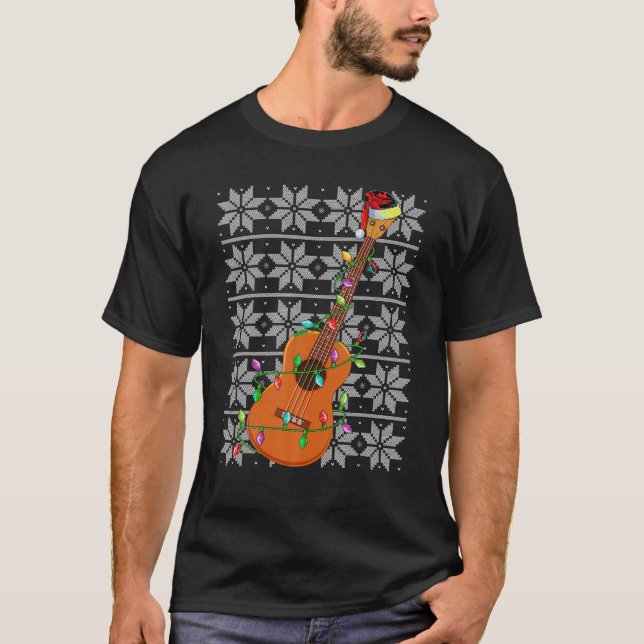 Ukulele Xmas Lighting Santa Musical Ugly Sweater C T-Shirt (Vorderseite)