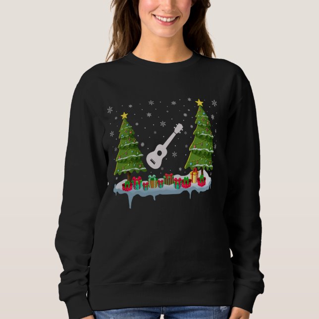 Ukulele Xmas Tree Lighting Men Ugly Christma Sweatshirt (Vorderseite)