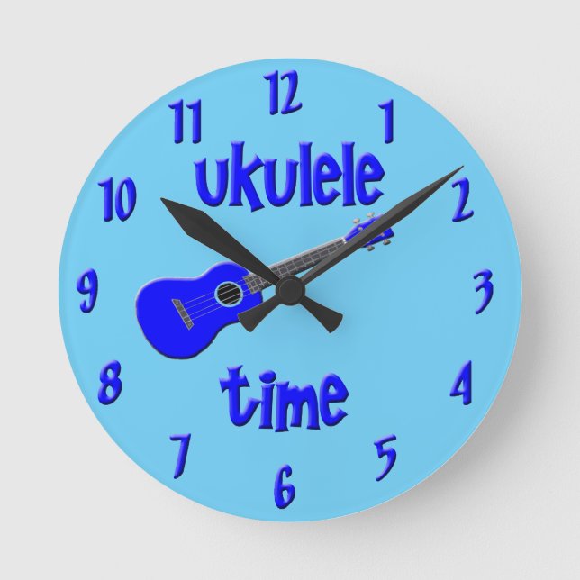 Ukulele-Zeit Runde Wanduhr (Vorderseite)