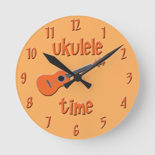 Ukulele-Zeit Runde Wanduhr (Vorderseite)