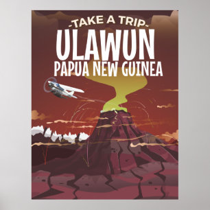 Ulawun Papua Neue Guinea Vintage Cartoon Plakat. Poster