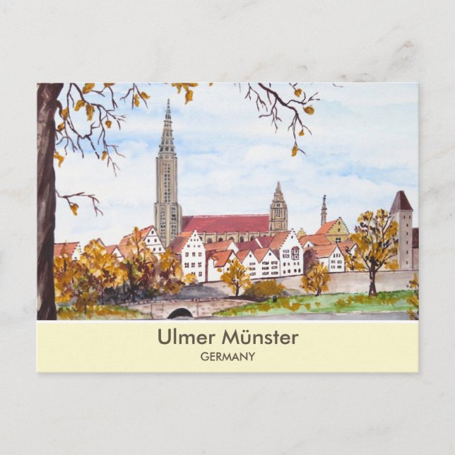 Ulmer Kathedrale in Deutschland Malerplatz Postkarte (Vorderseite)
