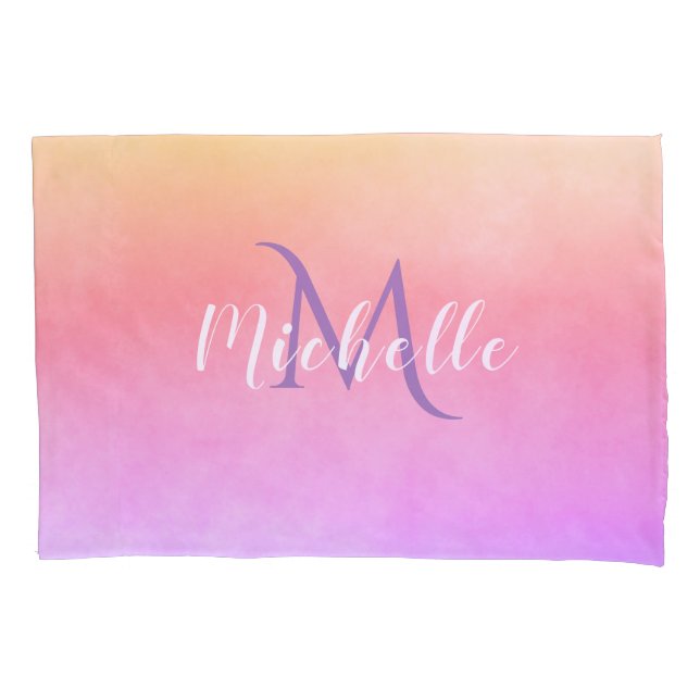 Ulra violett rosa Pfirsichfarben mit Monogramm Kissenbezug (Vorderseite)