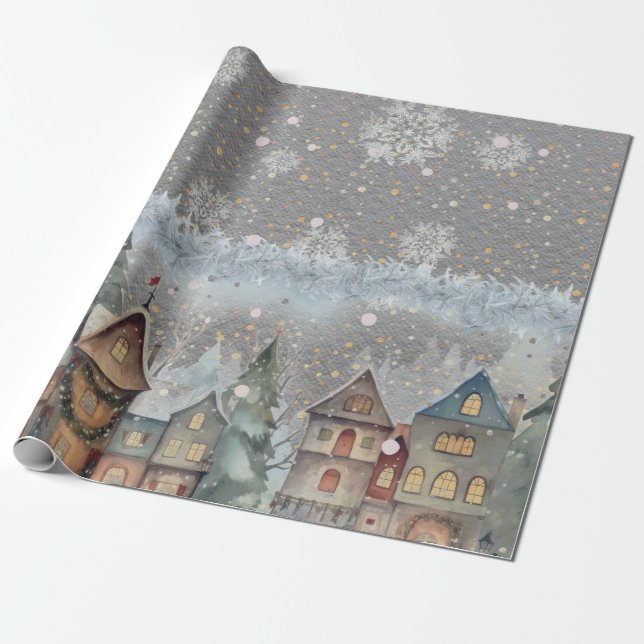 Ultimate Christmas Village Snow Steel Gray Geschenkpapier (Ungerollt)