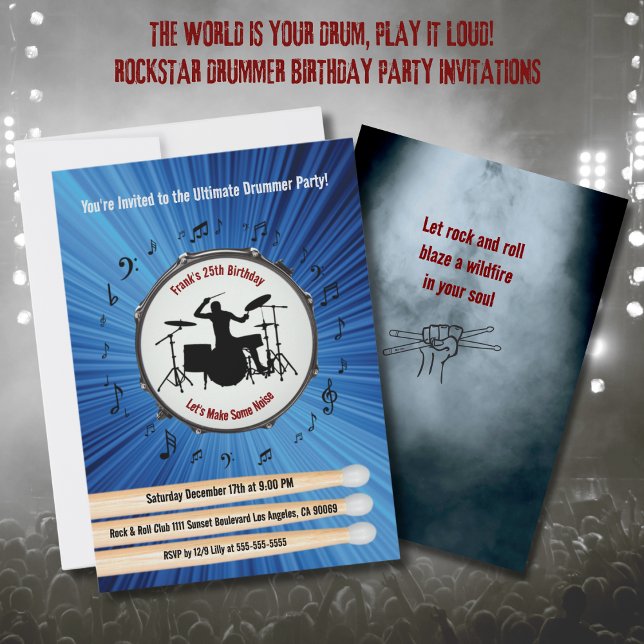 Ultimate Drummer Geburtstagsparty Einladungen (Ultimate Drummer Birthday Party Invitations)