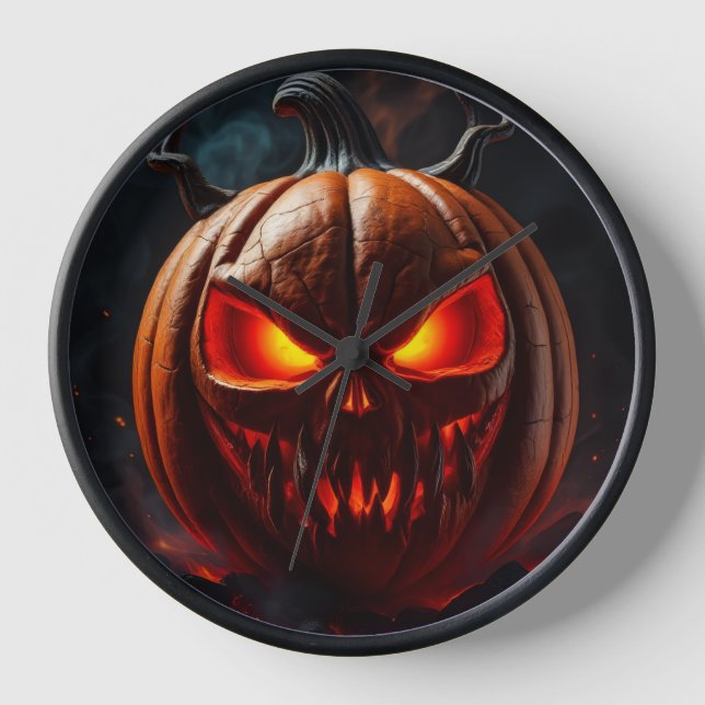 Ultimate Fiery Pumpkin Horror Clock Uhr (Vorderseite)