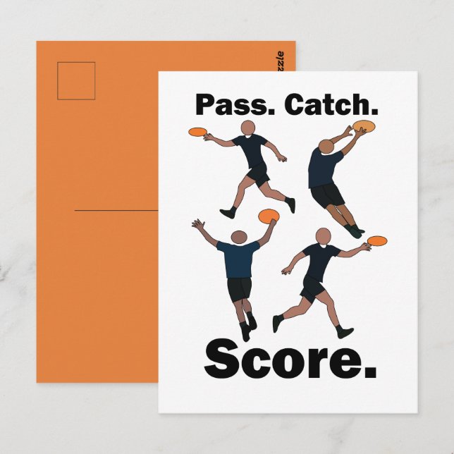 Ultimate-Frisbee-Pass-Catch-Score-Frisbee-Party Postkarte (Vorne/Hinten)