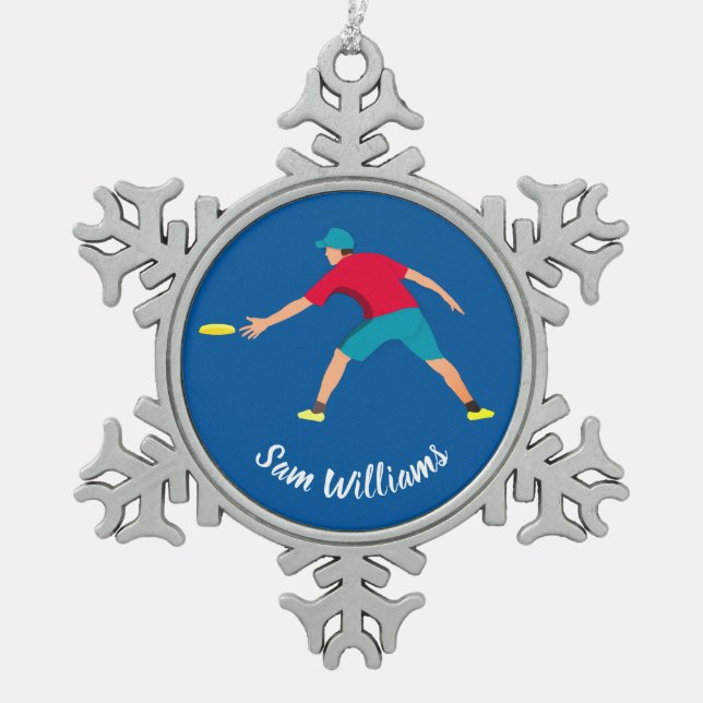 Ultimate Frisbee Schneeflocken Zinn-Ornament (Vorderseite)