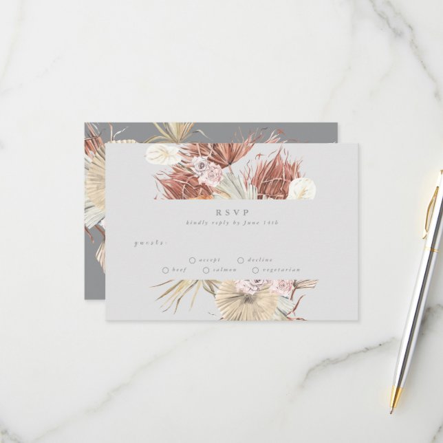 Ultimate Gray Pampas Grass Floral Jungle Wedding RSVP Karte (Vorderseite/Rückseite Beispiel)