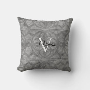 Ultimate Gray Watercolor Batik Monogram Name Kissen