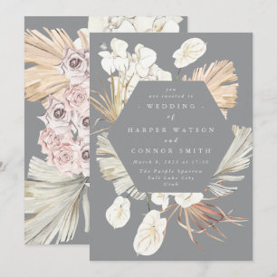 Ultimate Pampas Grass Floral Tropical Gray Wedding Einladung