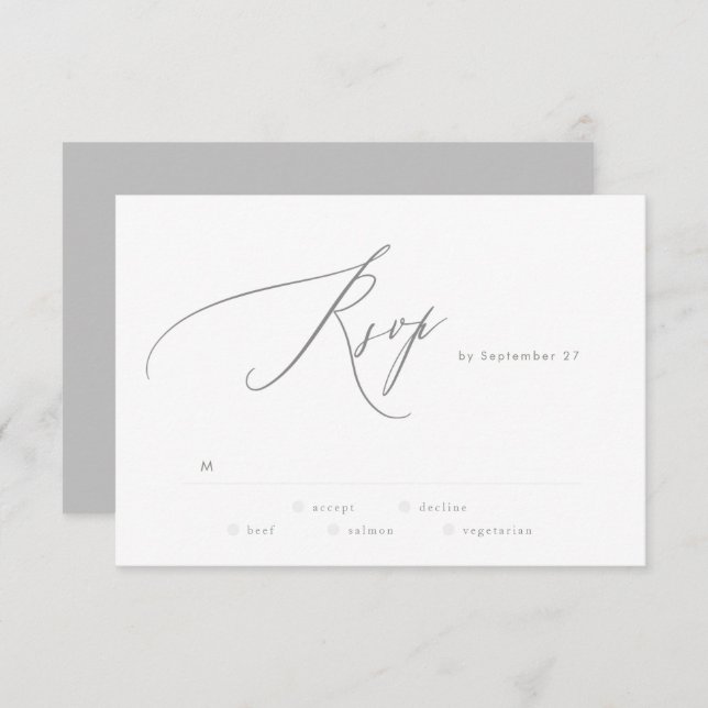 Ultimate Simple Light Gray White Modern Script RSVP Karte (Vorne/Hinten)