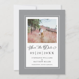 Ultimatives Grau & Weiß Chic-Rahmen Foto Verlobt Save The Date