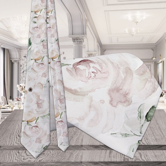 Ultra Blush Garden Peony Wedding Neck Tie Krawatte (Von Creator hochgeladen)